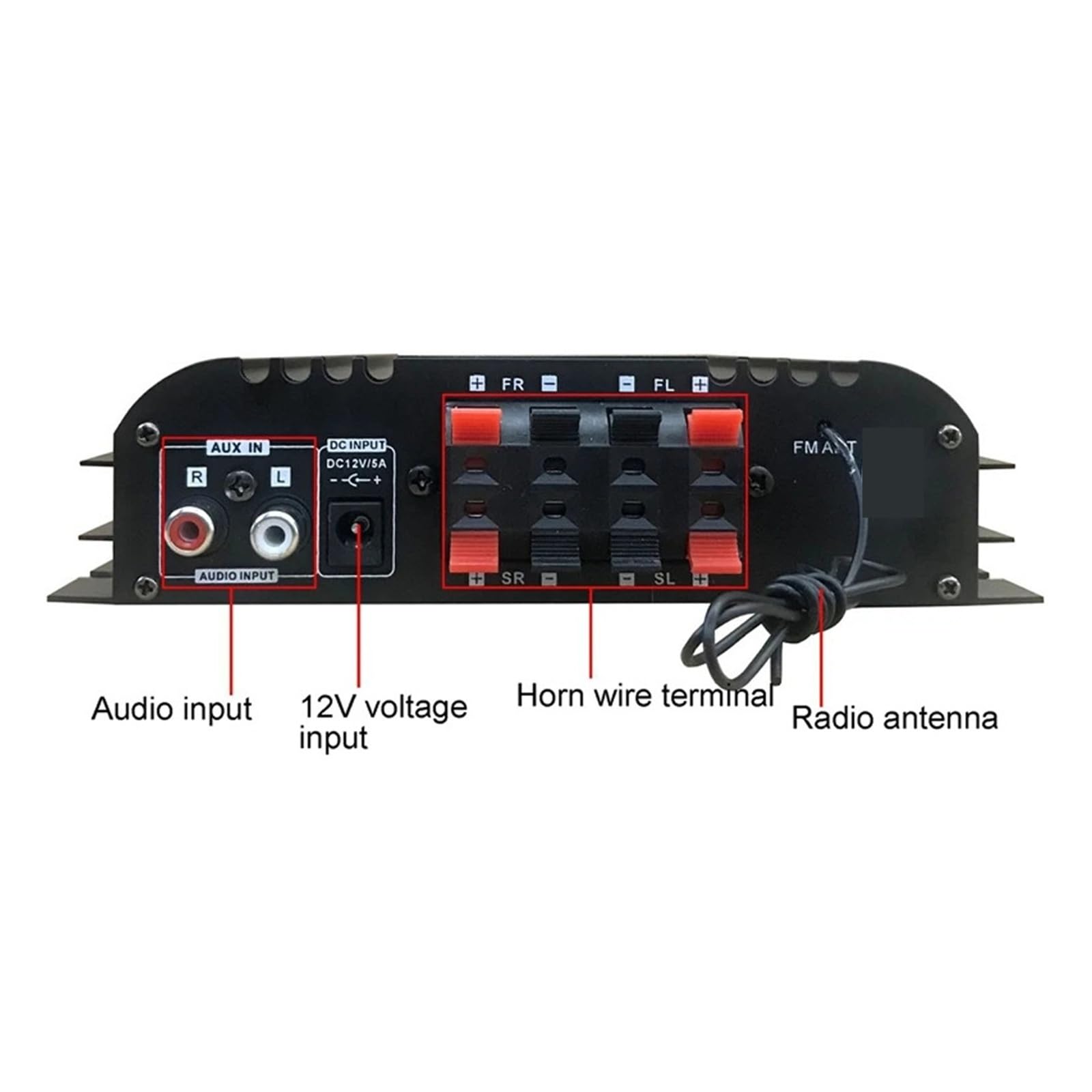 Amplificateur numérique 4 canaux, Puissance de crête 1600 W, Compatible USB et Bluetooth, Mini chaîne Hi-FI stéréo Compact et Intelligent