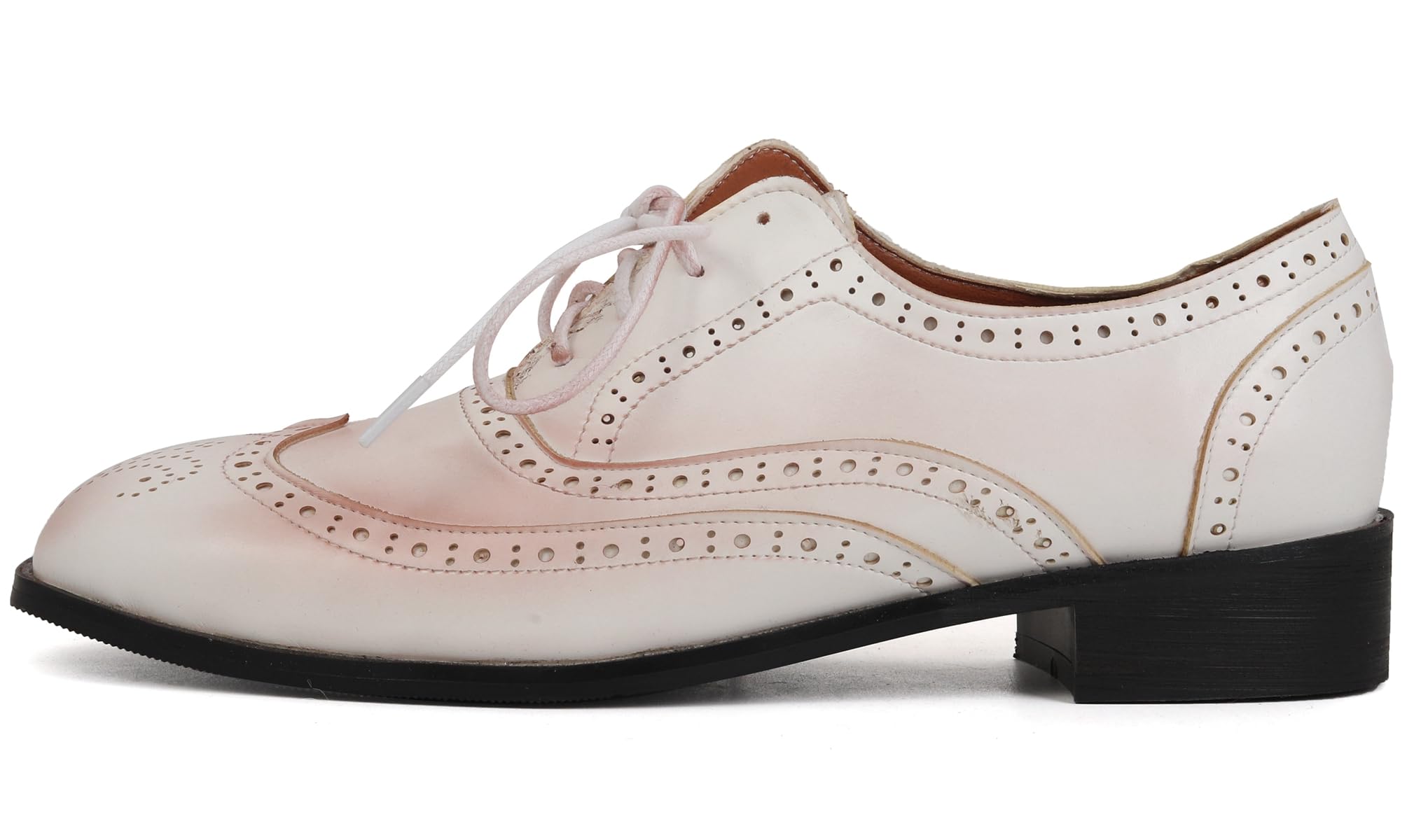 DINTAHA Wingtip Low Heel Oxford Shoes for Women Vintage Lace Up Flats for Women