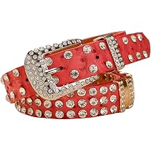 TIPINOICE Womens Western Cowgirl Rhinestone Studded Bling Belt, Length 41 inch