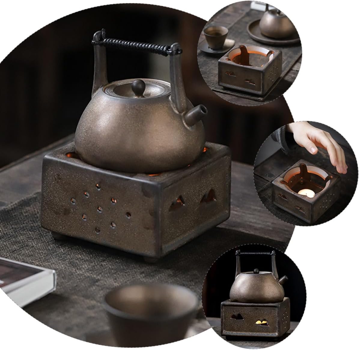 Ceramic Teapot Warmer Vintage Tea Heater Household Tea Heating Tool Temperature Control Teapot Warmer for Home Use Without Candle