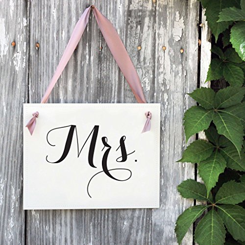 Mr. And Mrs. Wedding Signs | Set Of 2 Reception Chair Banners For Bride & Groom (Black Ink, Blush Pink Ribbon) #TOP6