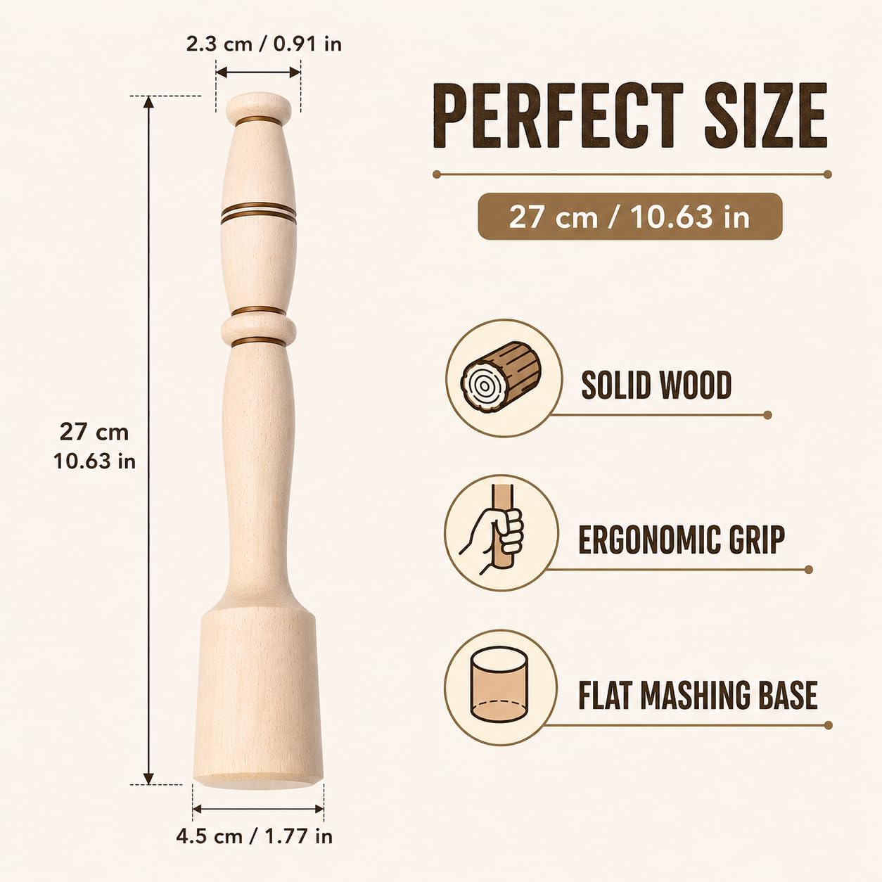 Wooden Potatoes Masher - Mashed Potato Masher, Handcrafted from Natural Beech Wood Kitchen Utensil, 11 Inch Length, 7 Inch Handle, Fluffy Mashed Potatoes & Veggies image 3