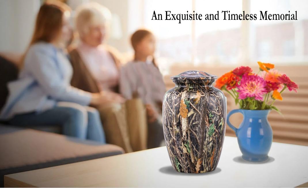 UrbanWoods Camouflage Cremation Urn – Rustic Forest Woodland Camo Design – Tribute for Hunters & Nature Lovers - Full Size Funeral and Memorial Urns for Human Ashes Upto 210 Lbs (Large)