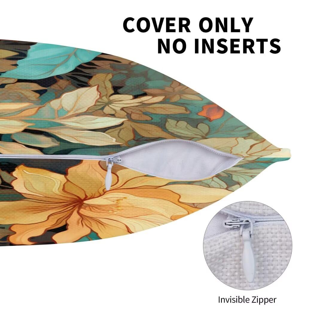 Tuinkussenhoezen voor buiten, 50 x 50 cm, set van 4, vierkant, waterdicht, linnen, buitenkussens, tropische planten, decoratieve kussensloop, voor bank, slaapkamer, tuin, kantoor, huisdecoratie