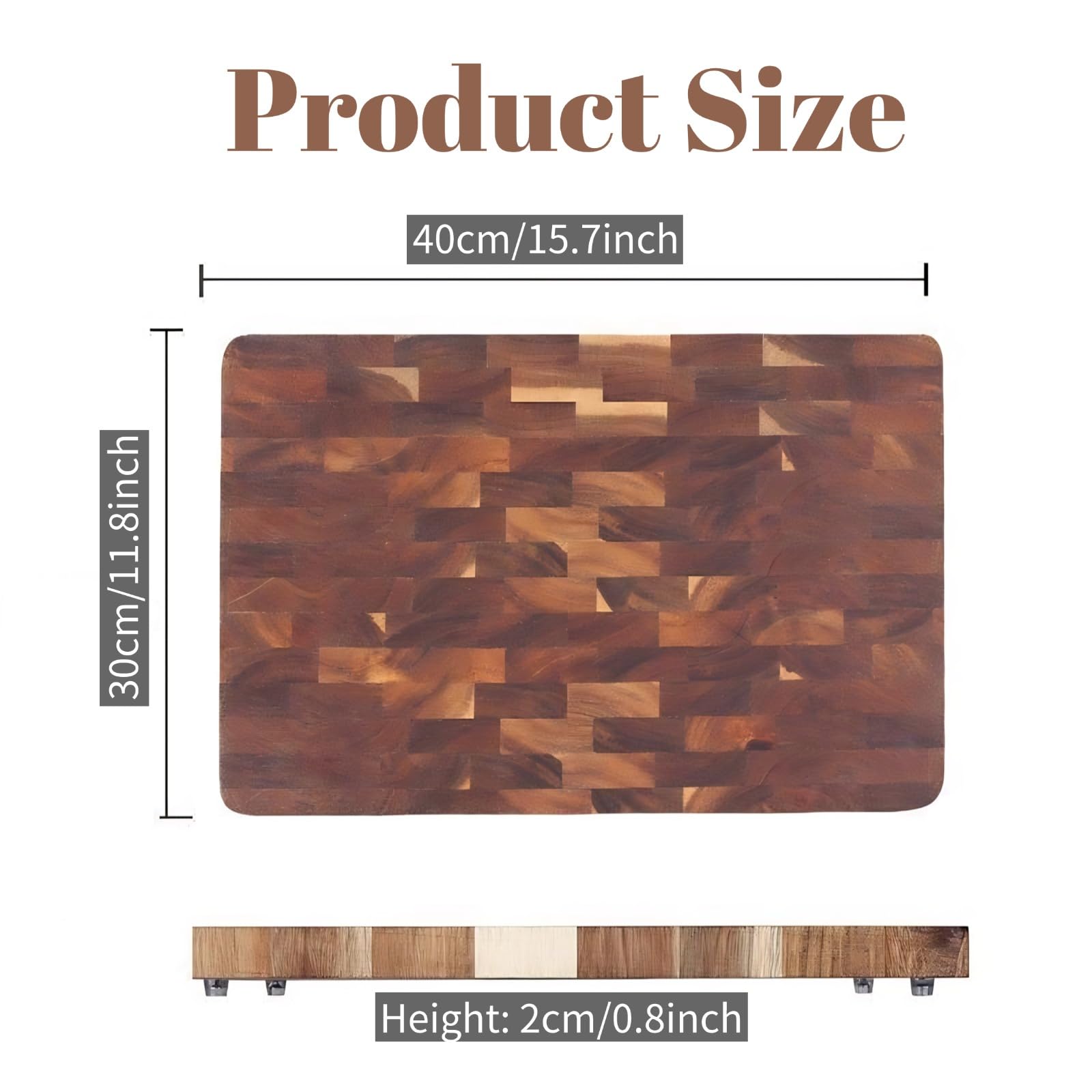 Tagliere in Legno di Acacia 40 × 30 × 4 Cm | Ampia Superficie, Piedini Antiscivolo E Maniglie Integrate, Delicato Sulle Lame E Ideale Per Servire