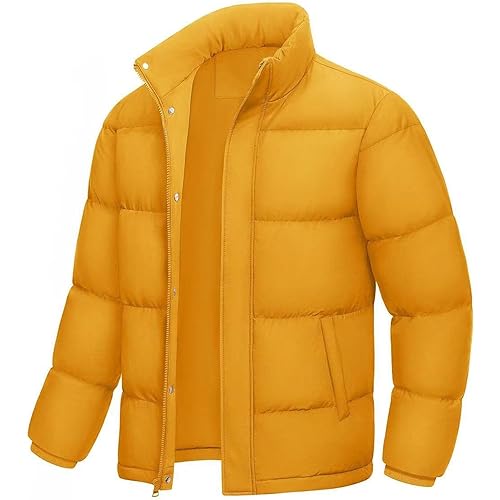 Men's Casual Jacket – Solid Color Quilted Puffer Coat for Men – Warm Insulated Winter Jacket for Men