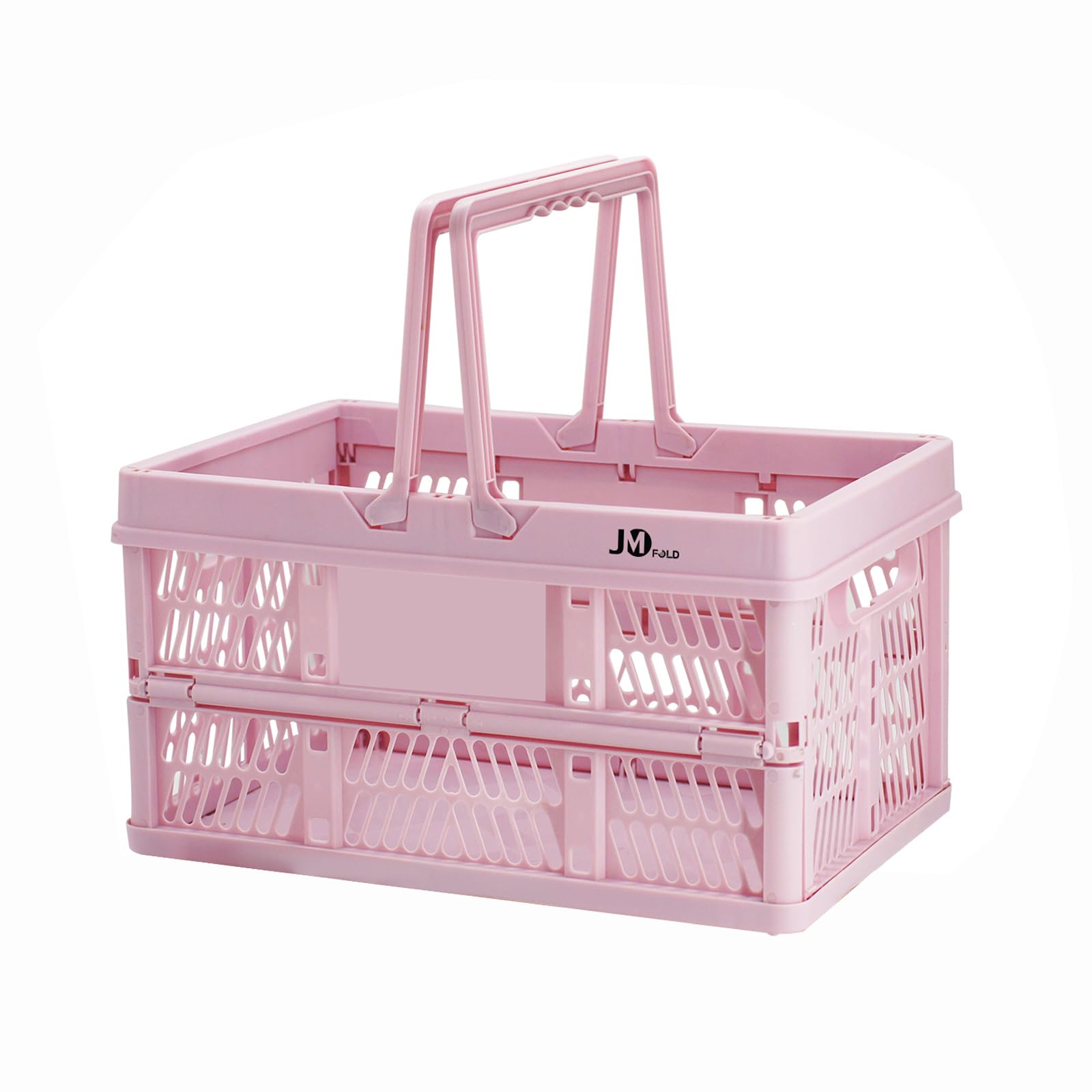 JMFOLD 20 Liter Folding Storage Basket, Collapsible Plastic Folding Box, Storage Crates for Home, Office, Garage (Pink)