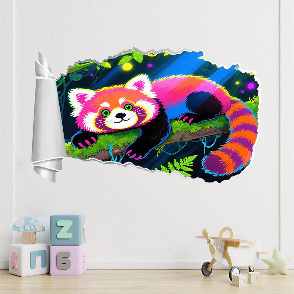3D Durchbruch Wandtattoo Mädchen Kinderzimmer Roter Panda Wandaufkleber Dekorative Baumzweigwald Wandsticker für Junge Teenager Zimmer Wohnzimmer Schlafzimmer Wandbilder Deko
