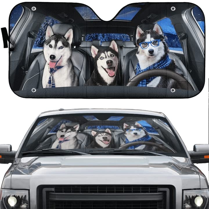 Pare-soleil voiture pliable universel XL motif husky rigolo pour pare-brise SUV auto