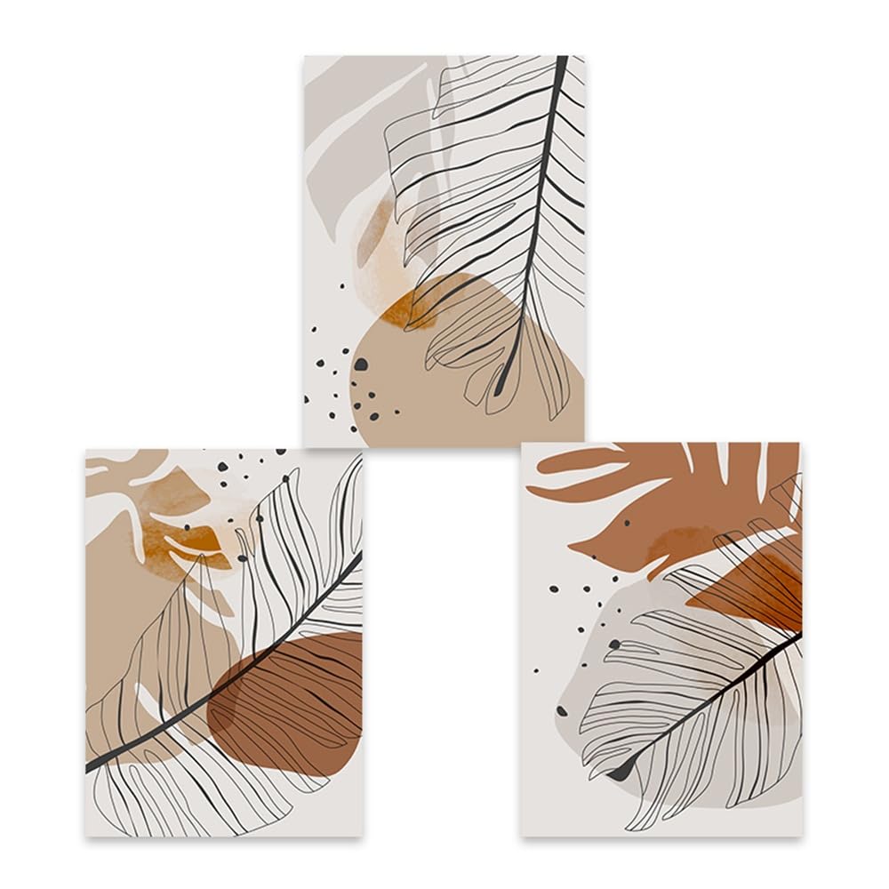 SOBMQ Pictures-Abstract Canvas Painting Botanical Geometric Wall Art Leaf Line Drawing Watercolor Plant Poster Picture Living Home Bedroom Decoration-40 * 60cm-3PCS (No Frame)