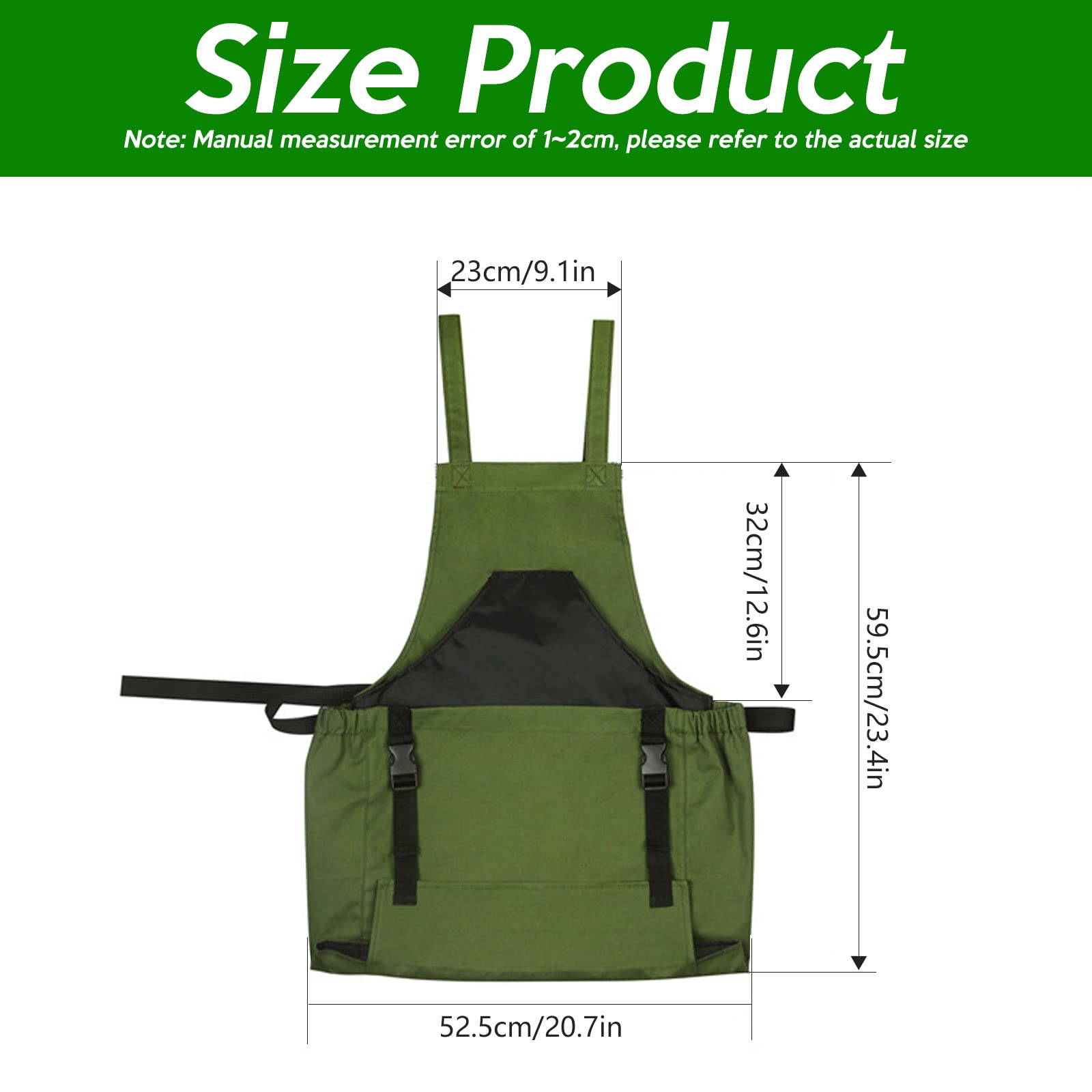 mumisuto Delantal de jardinería, delantal de cocina de jardín con bolsillos, delantal de cosecha, delantal de trabajo de jardín, delantal impermeable para hombres, mujeres, verde