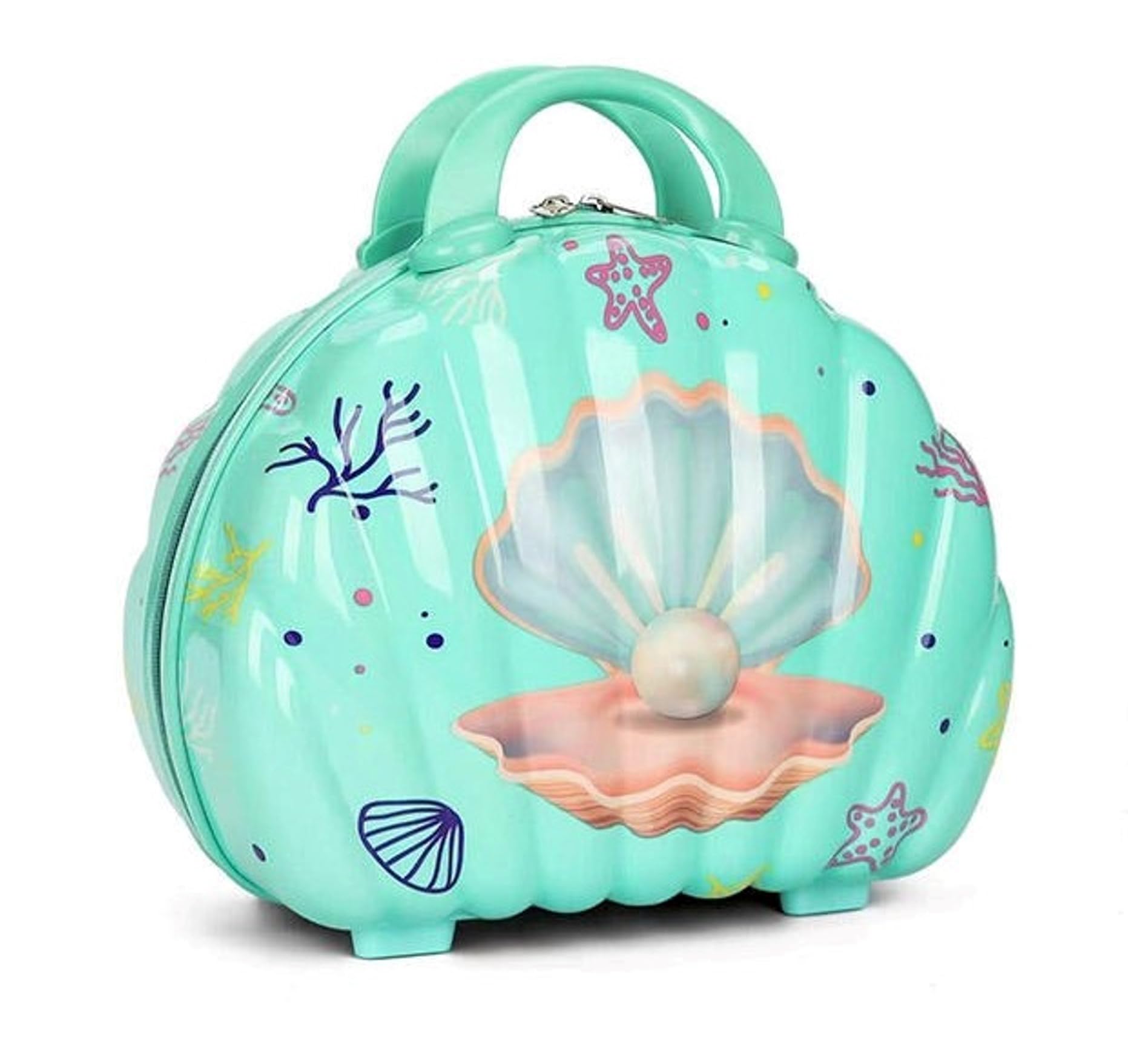 Mermaid Shell Shape Vanity Bag for Women Kids Latest, Hard Shell Vanity Cases for Women, Portable Water Proof Cosmetic Travel Case, Toiletry Case with Zipper Cosmetic Bag, Cosmetic Case (VB24) (Green)-image-15