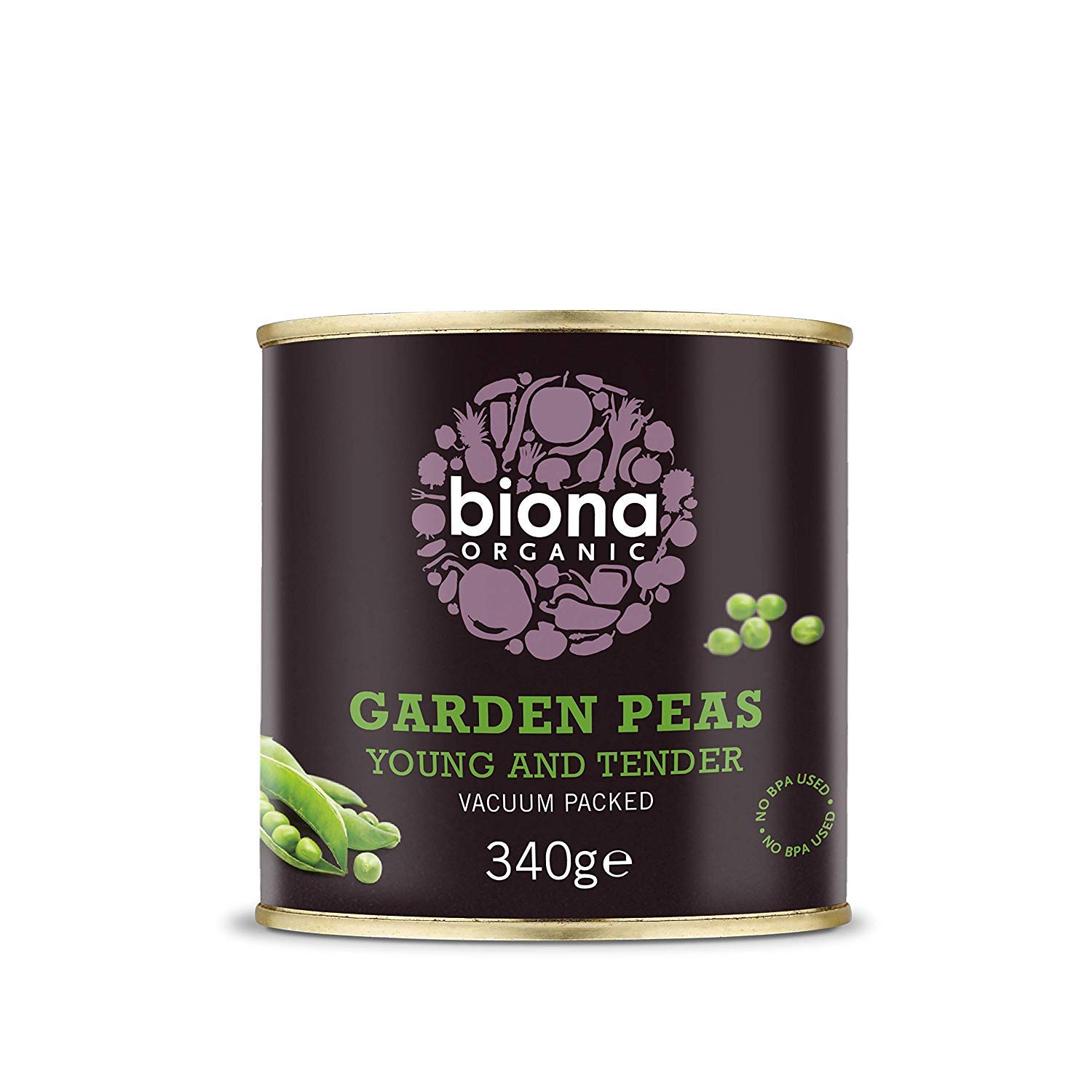 Biona - Piselli da giardino biologici, 340 g, confezione da 6
