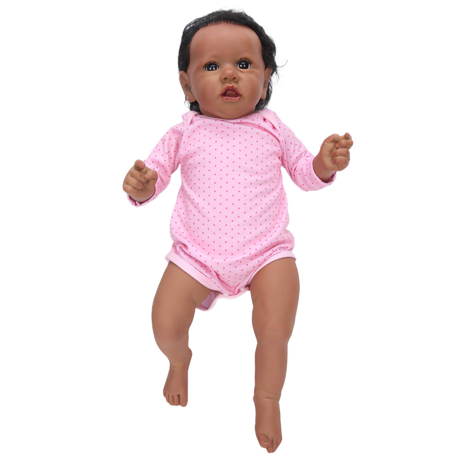 Reborn Baby Dolls, 22 Inches Newborn Lifelike Soft Black Baby Dolls  Handmade Lifelike Realistic Vinyl Girl Doll, with Heartbeat, Cooing Sound