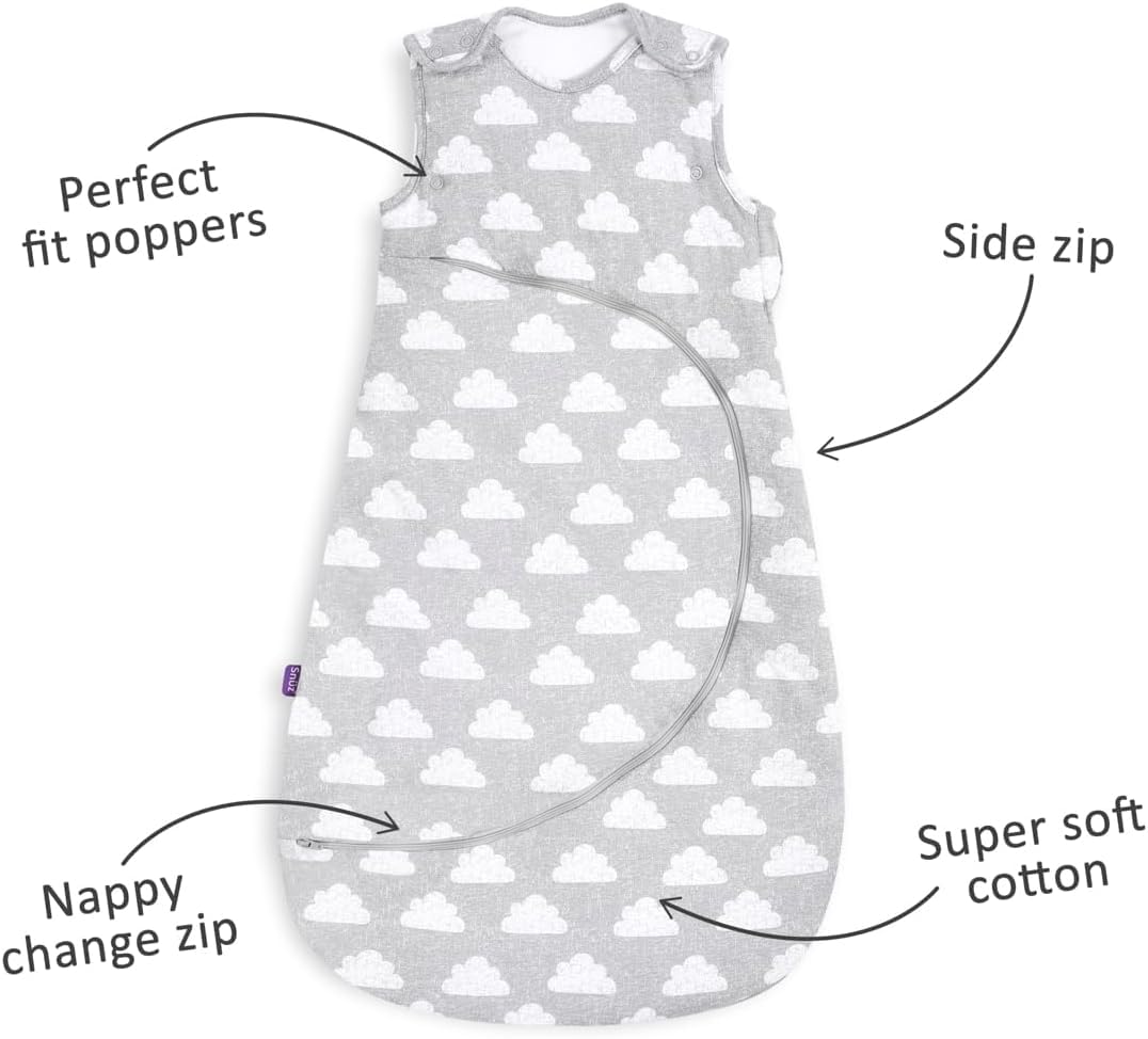 Snuz Pouch Schlafsack Baby - Superweiche Baumwolle, Erleichtert den Nachtwechsel, Ideale Baby Erstausstattung Neugeborene - Perfektes Babyparty Geschenk, Cloud Nine 0-6 Monate, 2.5 Tog, Ganzjährig