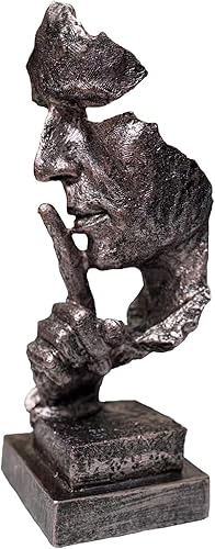 Silence is Gold - Estatua de pensador de 13.5 pulgadas, arte abstracto moderno, 