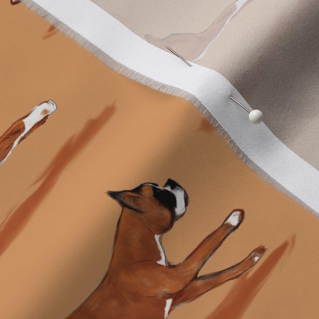 Spoonflower Fabric - Running Boxer Dog Brown Tan Pet Nursery Decor Printed on Organic Cotton Sateen Fabric by The Yard - Sewing Quilting Apparel Home Decor