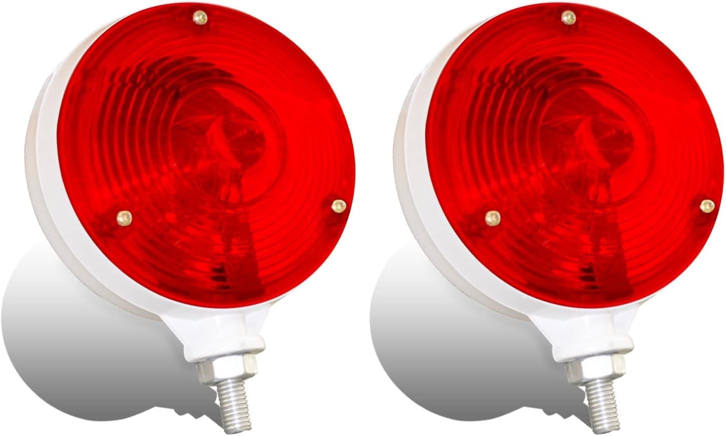 2Pcs 12V Bulbs 4" Round Double Face Turn Signal Lights White Red Double Face Lights Pedestal Lights, Dual Face Truck Trailer Side marker Lights RV Fender Stop Turn Tail and Parking Light