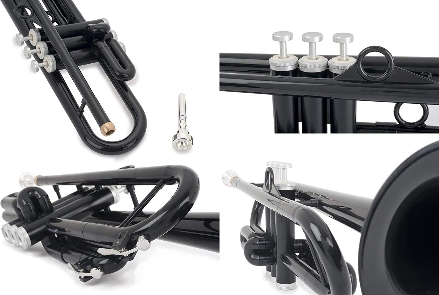 PInstrument pTrumpet hyTech trąbka metalowa/polimerowa, ustnik, wyściełana torba do przenoszenia, autentyczny dźwięk Bb, dla studentów i początkujących, konstrukcja ABS, czarna