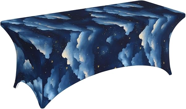 Table Cloths for 6 Foot Rectangle Tables - Cloud Star Sky Print Elastic Tablecloths Rectangular, Stretch Spandex Table Cover Fitted Tablecloth for Party, Events, Wedding and Banquet