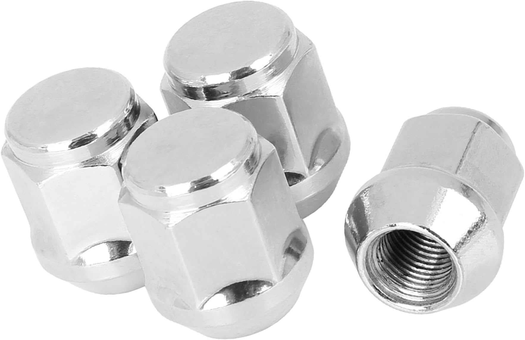 4 Pcs 12mmX1.25 Universal Lug Nuts - Through-Hardened Steel Silver Tone