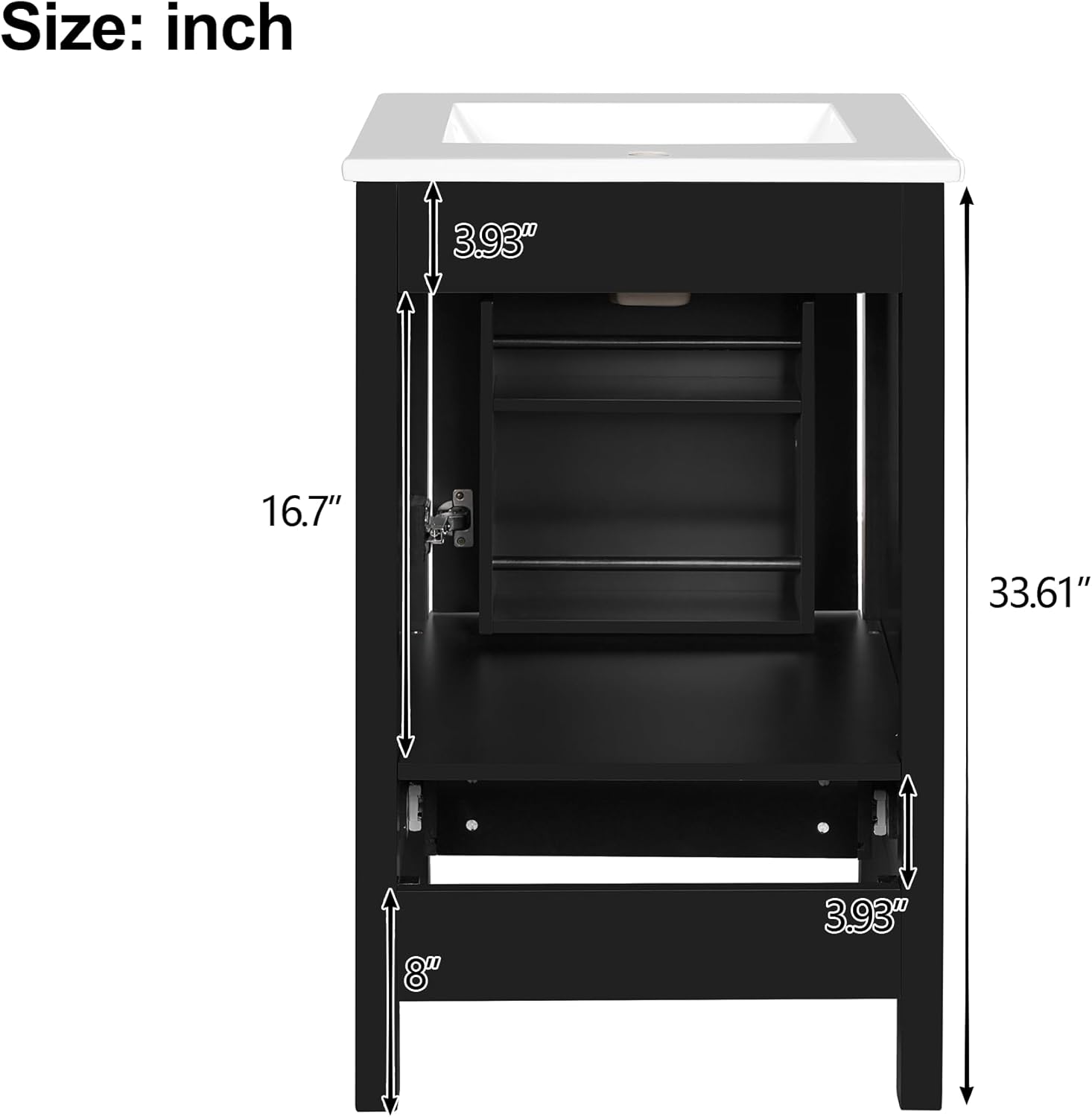 Mirightone 20" Vanity with Sink, Bathroom Vanities 20 Inch with Sink, Single Sink Bathroom Vanity, Small Bathroom Vanity with Top, Double-Layer Door Organizer, Divider Drawer (Black)