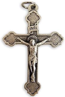 Religious Gifts Silver Toned Base Trinity Edge INRI Cross Crucifix Pectoral Pendant, 2 Inch