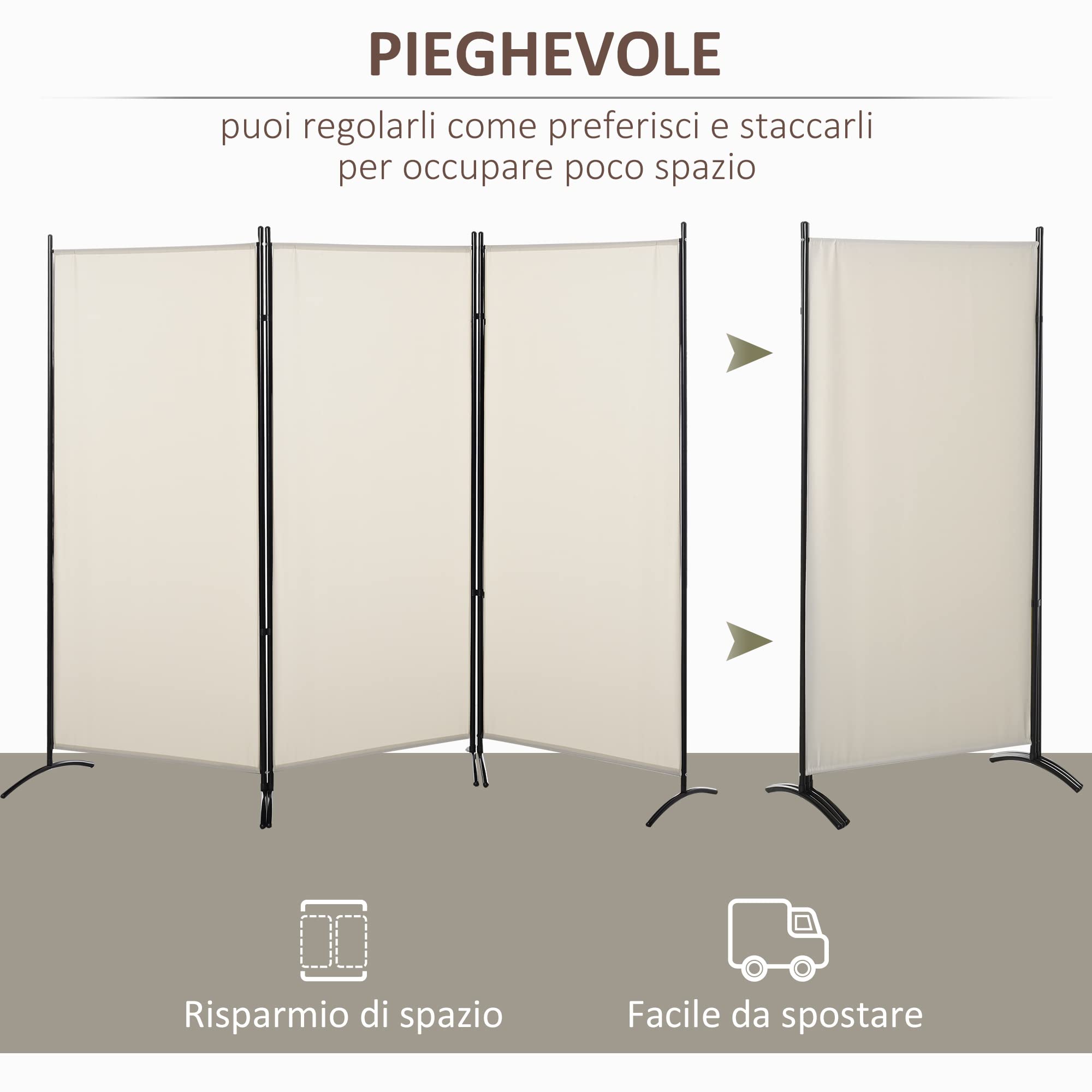 HOMCOM Paravento da Interno a 3 Pannelli Pieghevole, 253x182 cm Separé Divisorio per Ambienti Interno Autoportante Intrecciato in Metallo e Poliestere per Casa, Soggiorno e Ufficio, Beige