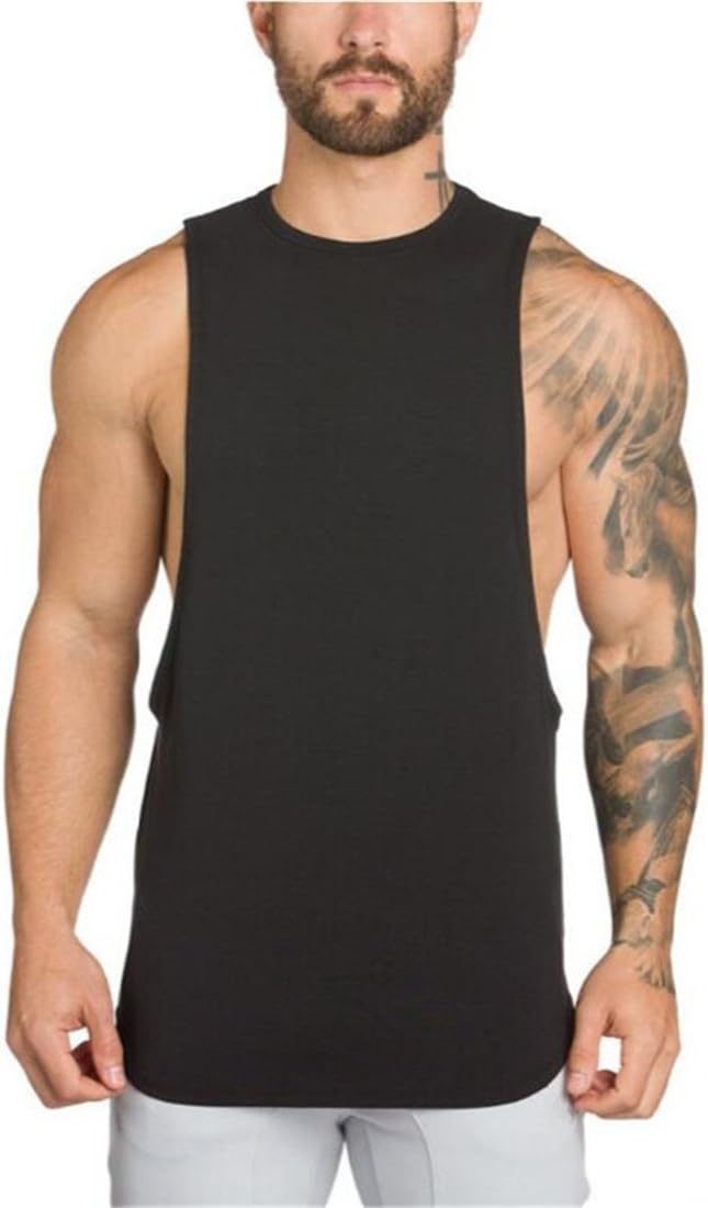 YeeHooMen's Fitted Muscle Stringer Vest Cut Open Sides Workout Tank Tops Gym Bodybuilding T-Shirts