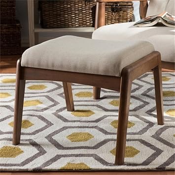 Baxton Studio Roxy Fabric Upholstered Ottoman in Light Beige and Walnut