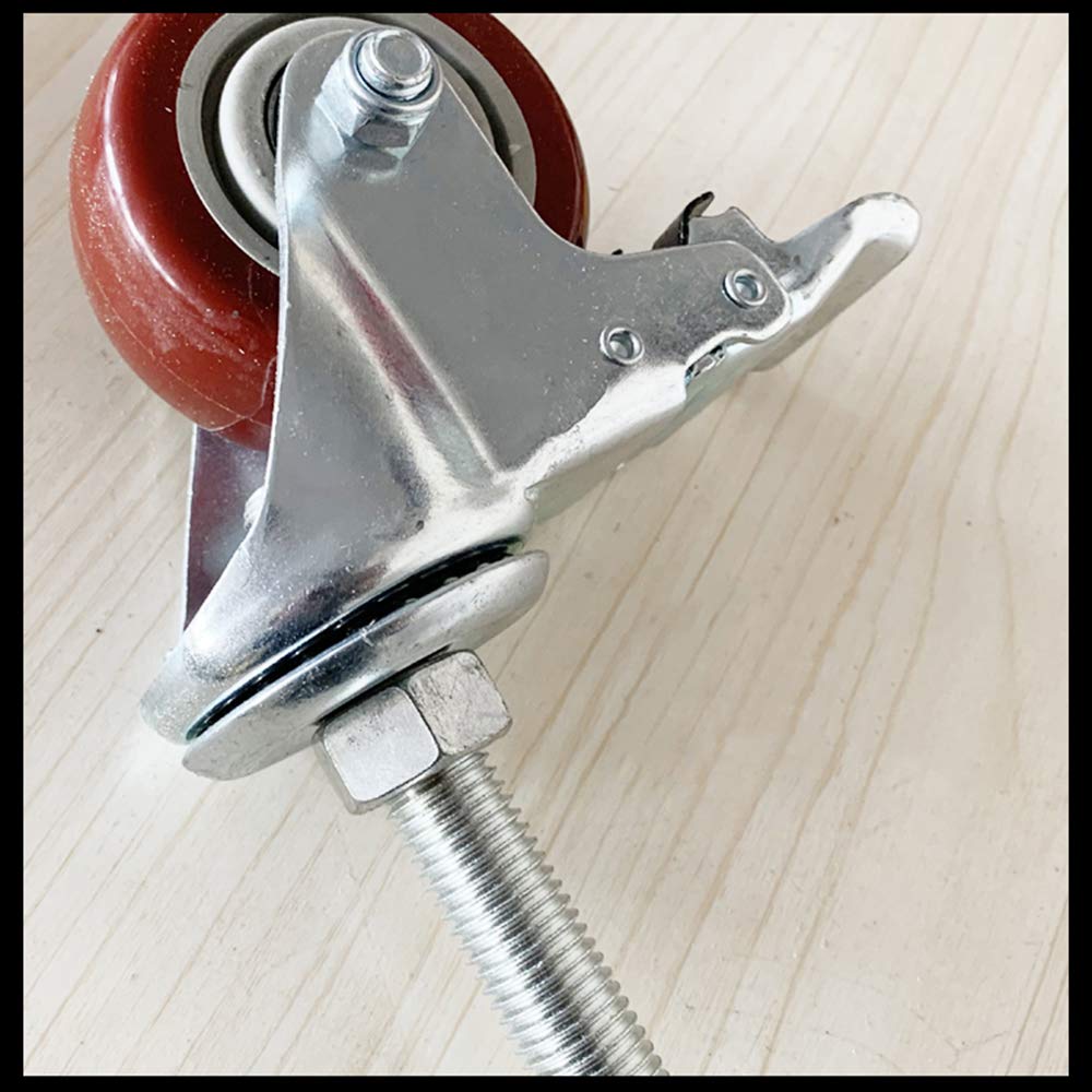 Ruedas, ruedas pesadas, Ruedas de vástago M16 * 30/100/150 mm, ruedas de goma de alta resistencia de 3/4/5 pulgadas, ruedas giratorias for muebles con frenos, mango largo, paquete de 4,500 lb