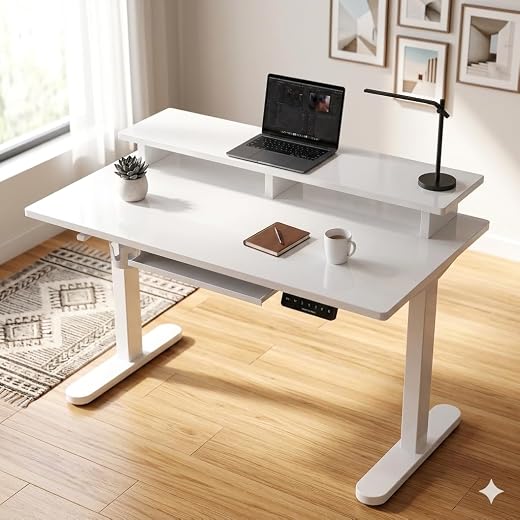 TRADITIONAL CRAFT Electric Height Adjustable Standing Desk with Cable Tray, Ergonomic Sit Stand Home Office Desk, Motorize...