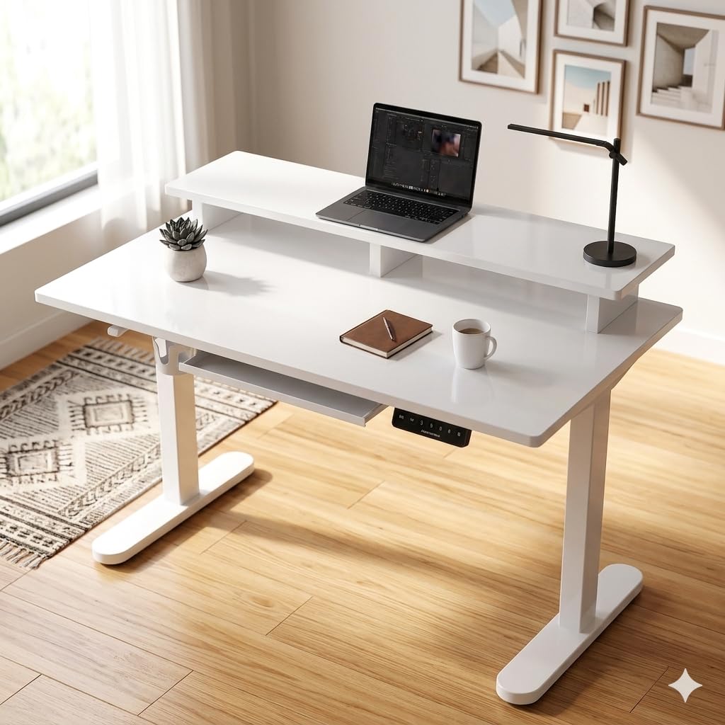 TRADITIONAL CRAFT Electric Height Adjustable Standing Desk with Cable Tray, Ergonomic Sit Stand Home Office Desk, Motorize...