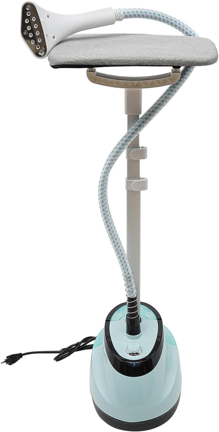 Garment Steamer for Clothes Standing Flat Hanging Ironing Suitable for All Fabric Types,0.42 gal Capacity 1350 Watts Ironing Steamer, with Garment Hanger, Ironing Board, Ironing Gloves (Blue)