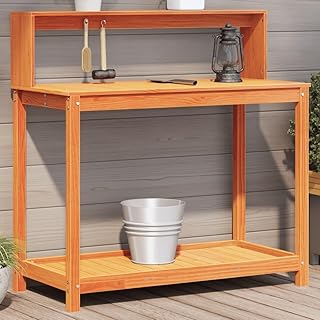 Mesa para macetas de césped y jardín con estantes, color marrón, 108 x 50 x 109,5 cm, madera maciza de pino