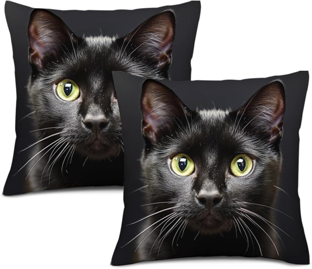 Cotton Linen Home Decorative Throw Black Cat Pillow Case 28x28 Inches Set of 2 Cushion Cover for Sofa Couch Pillow Covers Bed Home Decoration
