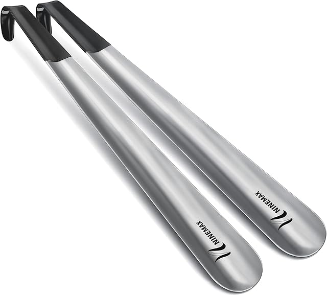Metal Shoe Horn Long Handled Shoehorn 2pcs,Extra Long Shoe Horns Lazy Shoe Helper for Men Women the Elderly - Travel Shoehorns with Hook,by NINEMAX