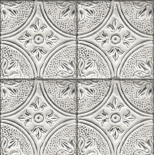 ReWallpaper Papier Peint Motif Carrelage Effet 3d Film Adhesif pour Meuble Cuisine Gris 44.5CMx3M Papier Peint Carreaux De Ciment Mosaique Stickers Porte...