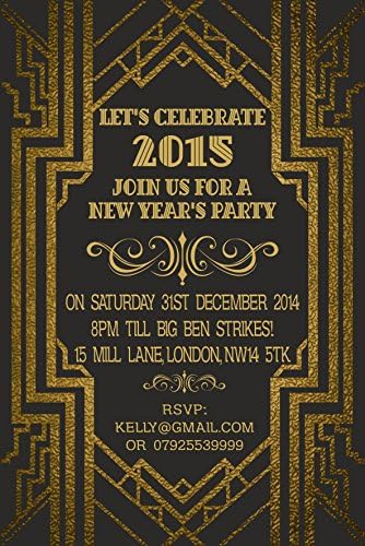 ABV Designs 10 x Personalised New Years Eve Invitations Vintage Great Gatsby Art deco