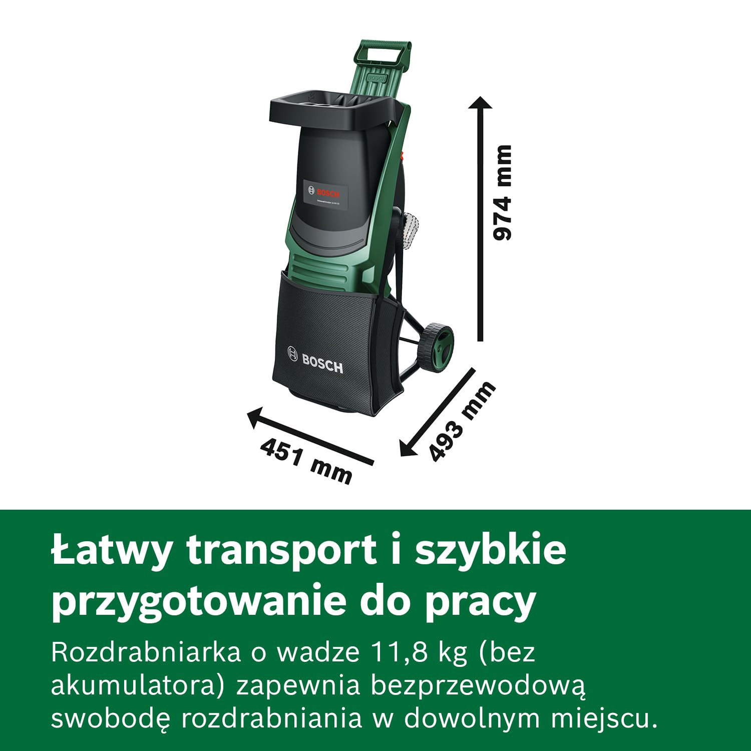 Bosch Niszczarka akumulatorowa UniversalShredder 2x18V-25 (hartowane stalowe ostrza, tnie gałęzie do 25 mm, silnik bezszczotkowy, regulacja prędkości OptiCut)