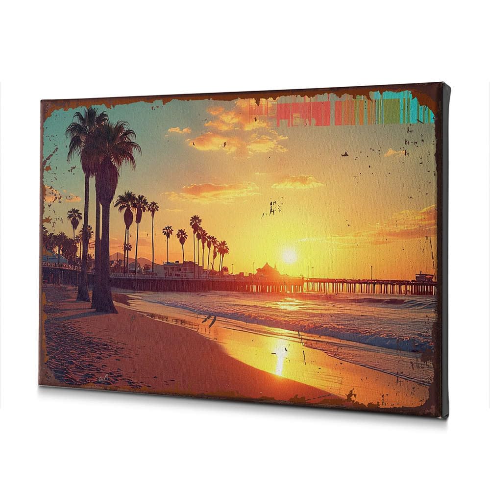 Tableau décoratif toile coucher de soleil plage palmiers salle à manger