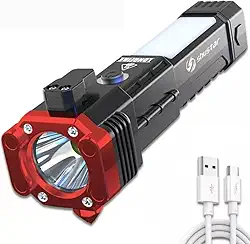 Lanterna Pro Titanium 4 em 1 Tática Militar Multifuncional Com LED Ultra Potente, Á Prova D'Água, Carregamento Turbo USB, Martelo de Tungstênio e Server Como Power Bank Portátil para Celular