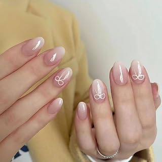 24 Reusable Artificial Fake Nail Set| Light Dark Peach Color With Bow Design Glossy Nails| Lightweight & Long Lasting| Quick Fix For Festivals & Special Occasions