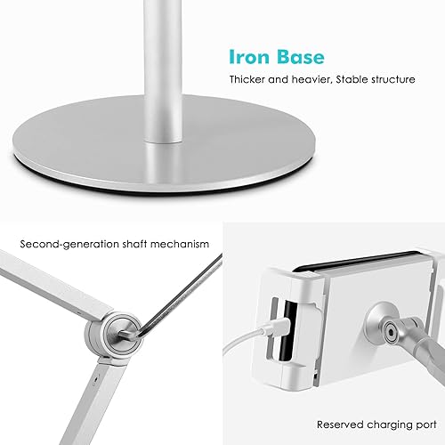 Miniatura 5 de Viozon Soporte superior para teléfono tableta, altura y ángulo de 360 grados ajustable, soporte de escritorio de aluminio, compatible con teléfono