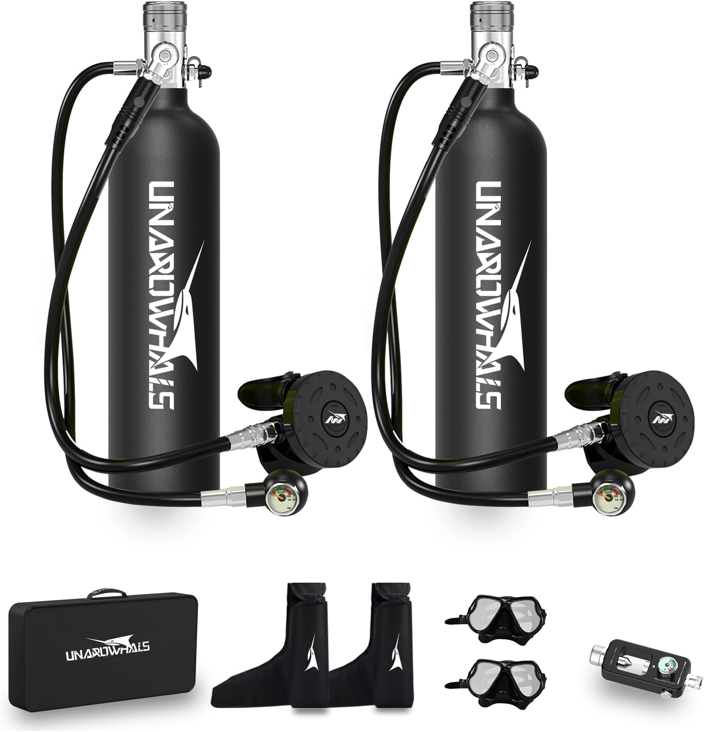 Mini Scuba Tank 1L, 3000 PSI Portable Diving Tank with Extended Pressure Gauge, DOT & CE-EN250 Certified, 15–20 Minutes Underwater Breathing for Snorkeling & Exploration