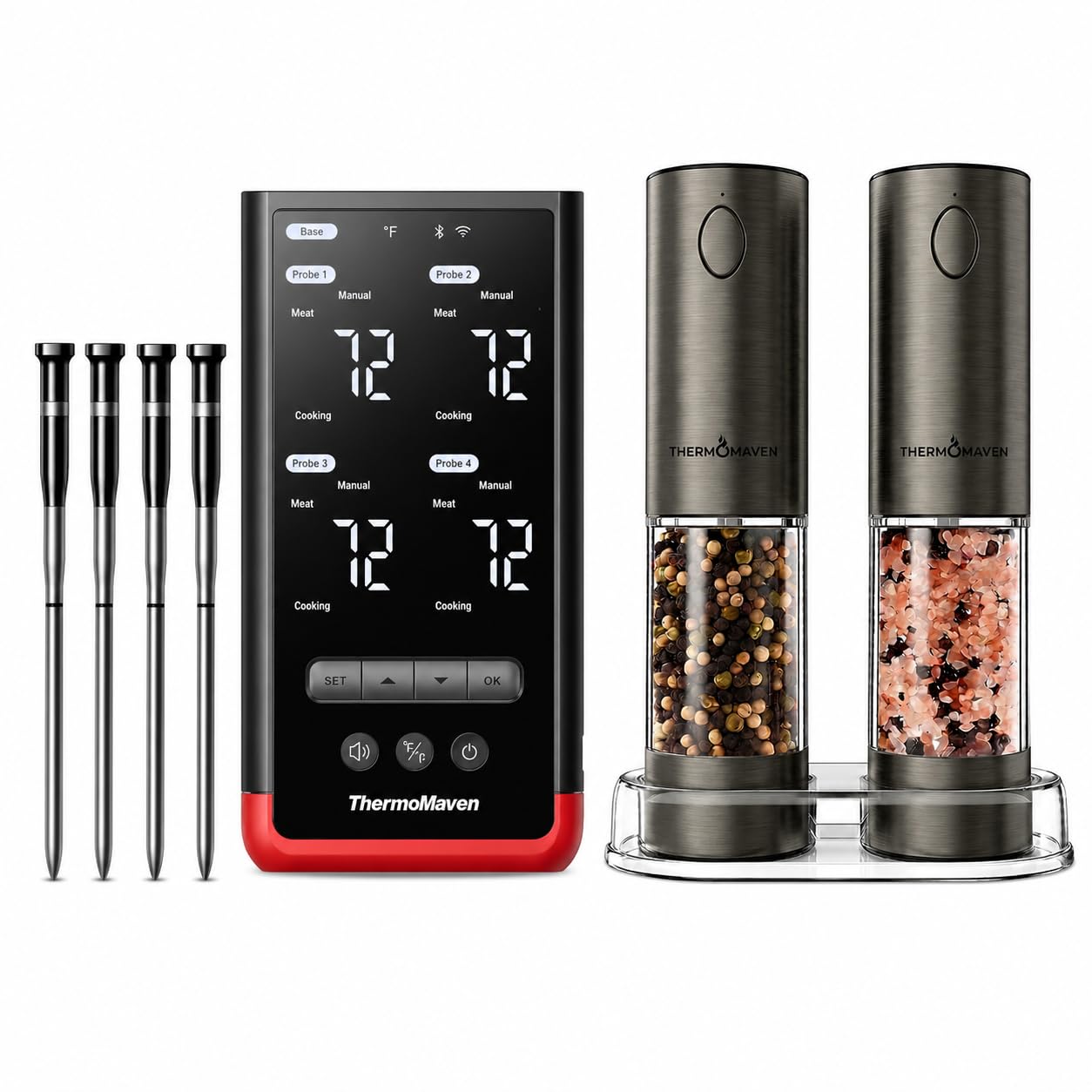 ThermoMaven P4 Fleischthermometer Kabellos & Elektrisches Salz- und Pfeffermühlen-Set