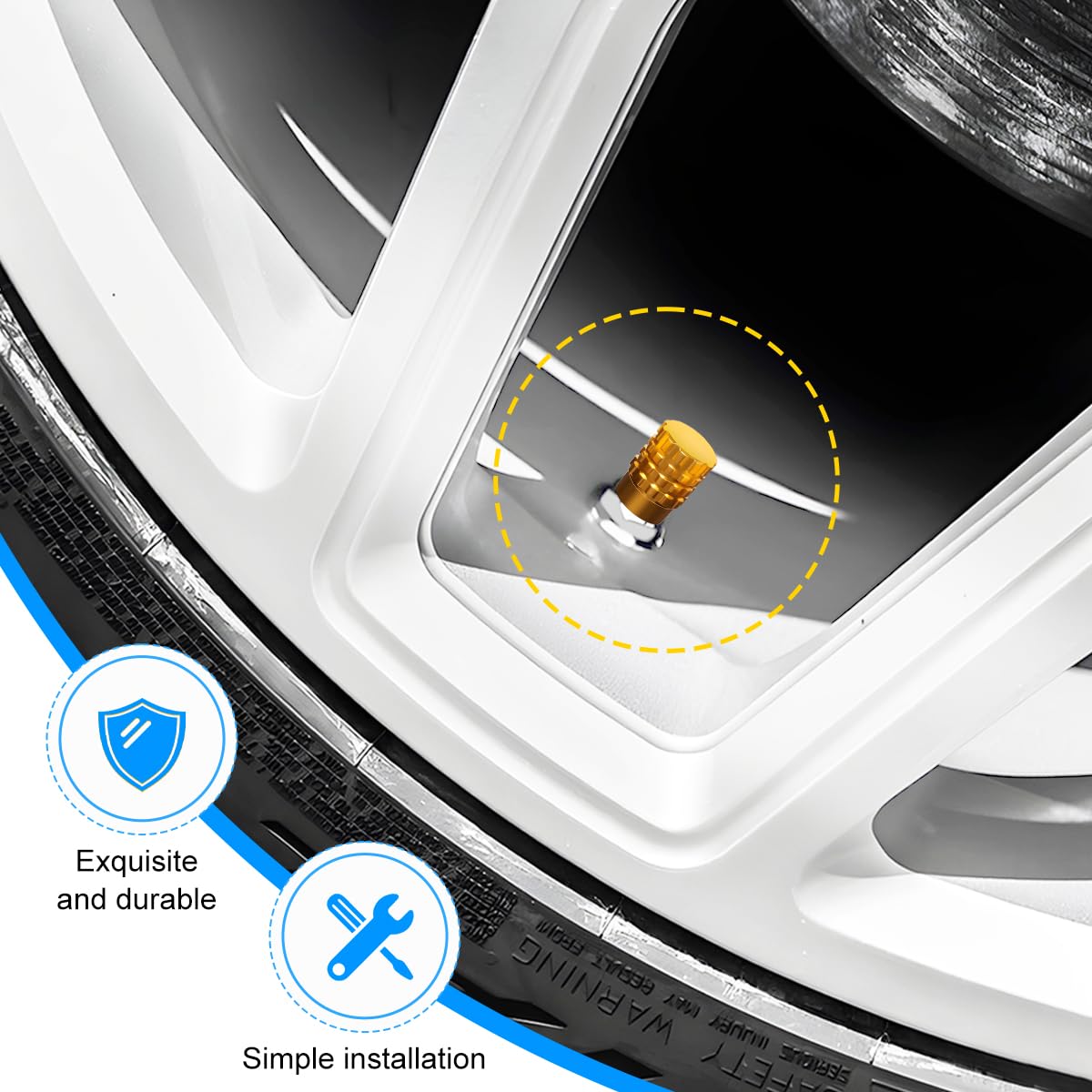 Ventilkappen für Autoreifen, Aluminiumlegierung, auslaufsicher, Fahrzeug-Luft-Radkappen, universal, für SUV, LKW, Motorrad, Goldfarben, 4 Stück