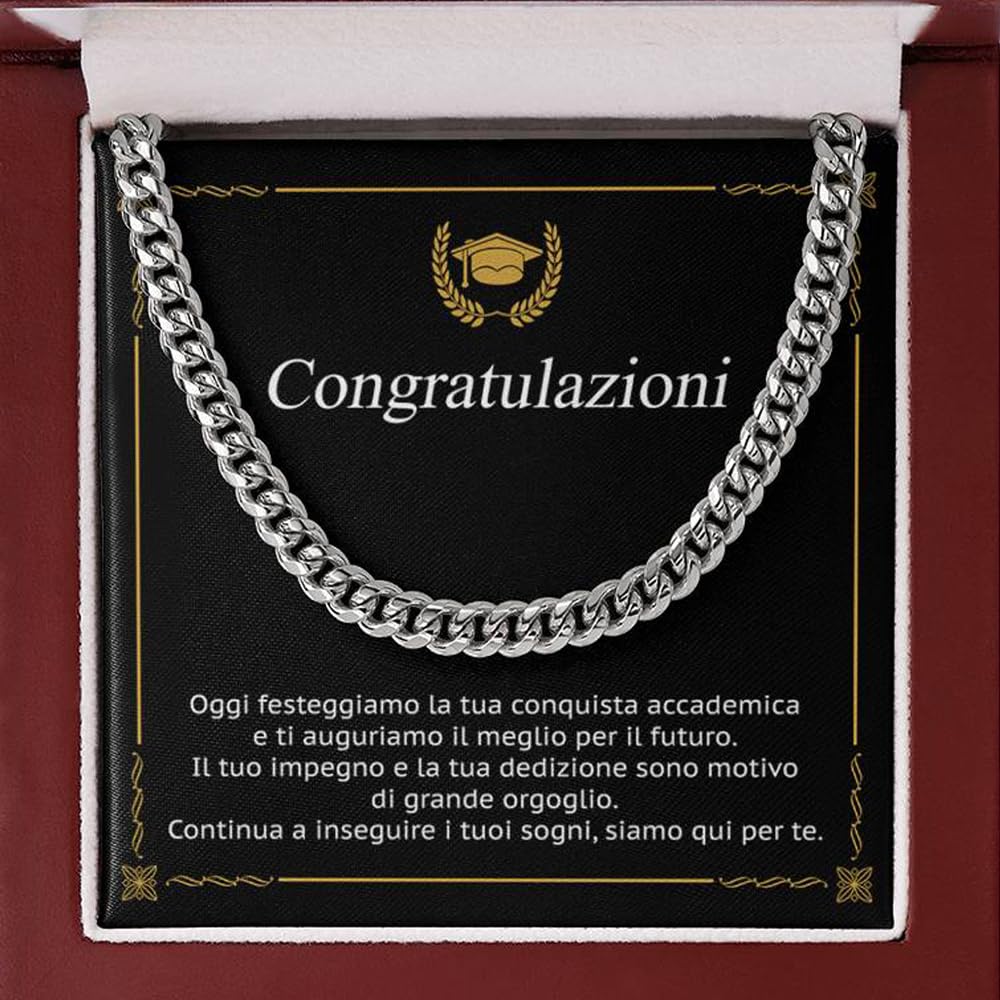 Collana Laurea con dedica, Colore argento Argento, per Uomo o Donna, Ciondolo a Forma di Cuore, o collana in acciaio inox, Regalo Perfetto per Laurea, diploma, con Cofanetto LED e Messaggio