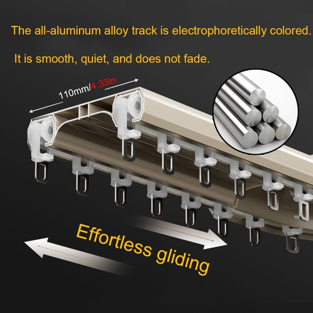 Ceiling Mount Double Curtain Track, 14.8FT Aluminium Rod for Bay Windows & Living Rooms, Adjustable 2.3-19.7ft (27-236in), Champagne Color - Versatile Double Rails System