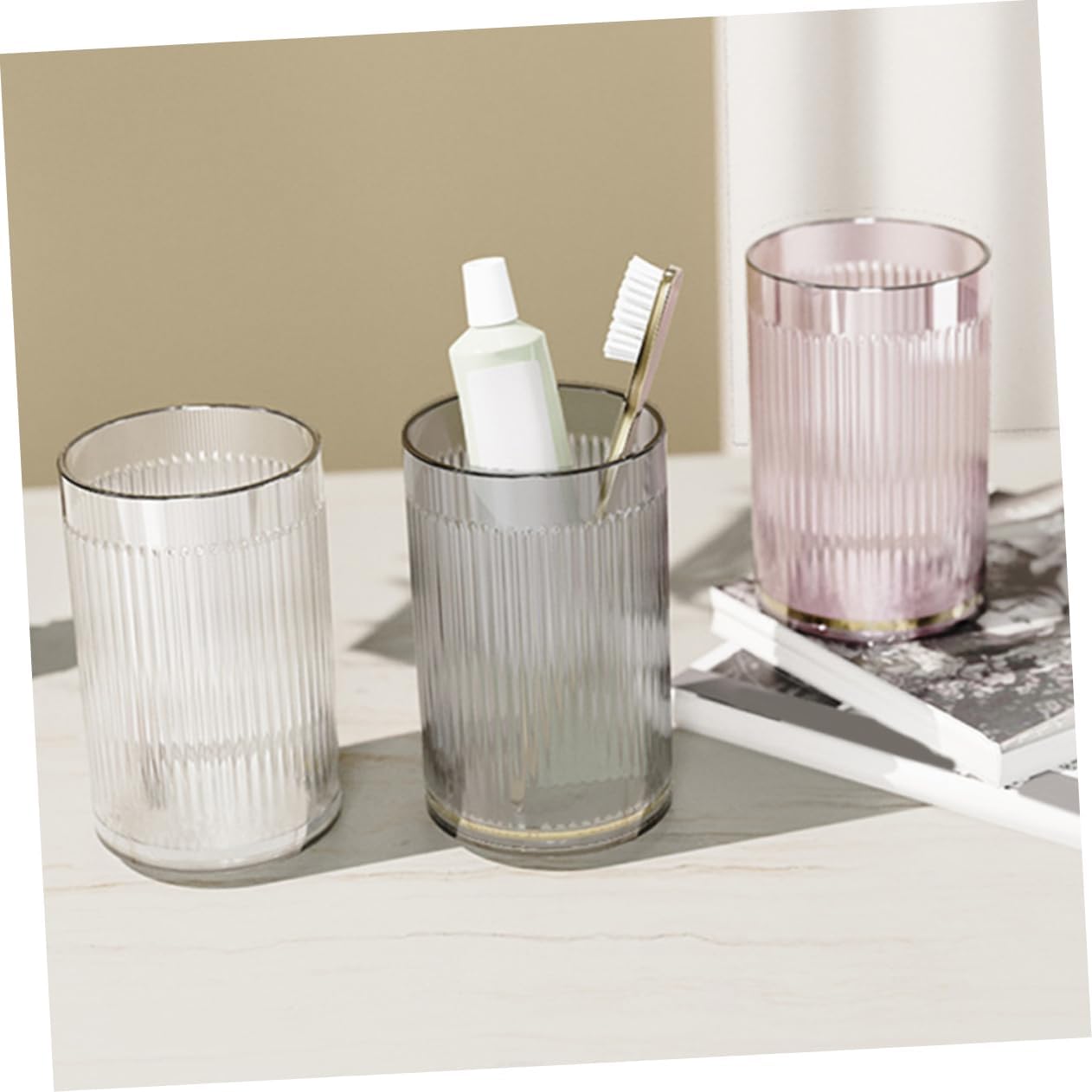 3pcs Toothbrush Cups Multi-Functional Bathroom Cups Reusable Mouthwash for Family Portable
